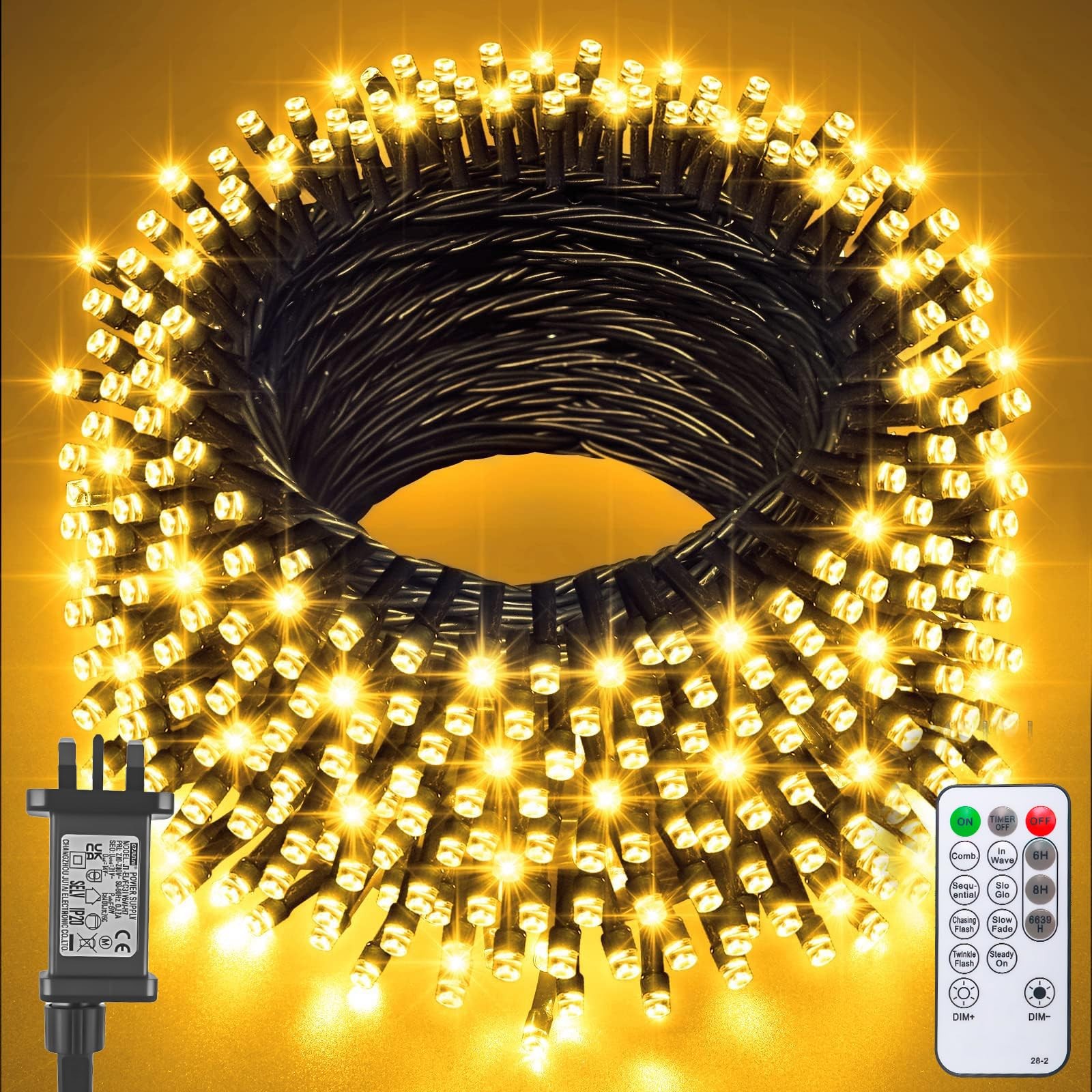Jsdoin Christmas Tree Lights Plug in,30m 300 LED 30M 300LED, Warm White - Image 2