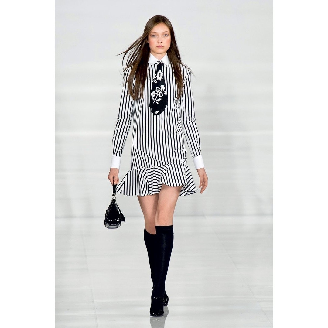 Ralph Lauren Collection Striped Mini Shirt Dress Runway Black White Collared 6 image 3