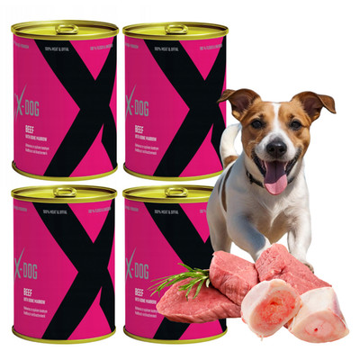 Nassfutter Hund 4x 1200g Getreidefrei Hundefutter mit Rind Knochenmork X-DOG