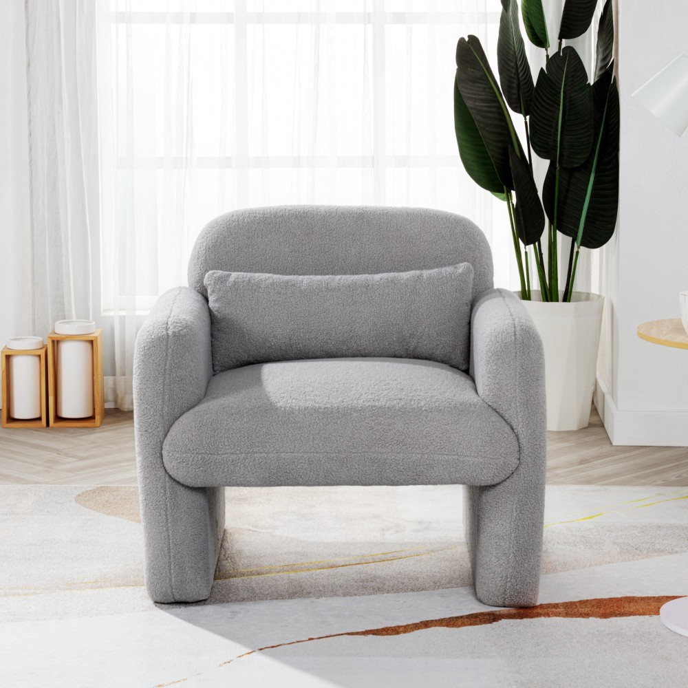 Single Armchair Sofa with Pillow, Teddy Velvet