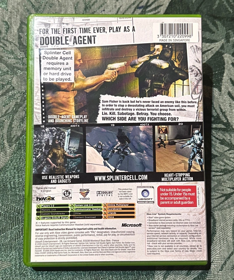Tom Clancys Splinter Cell Double Agent Microsoft Xbox Original PAL Complete - Image 2 of 4