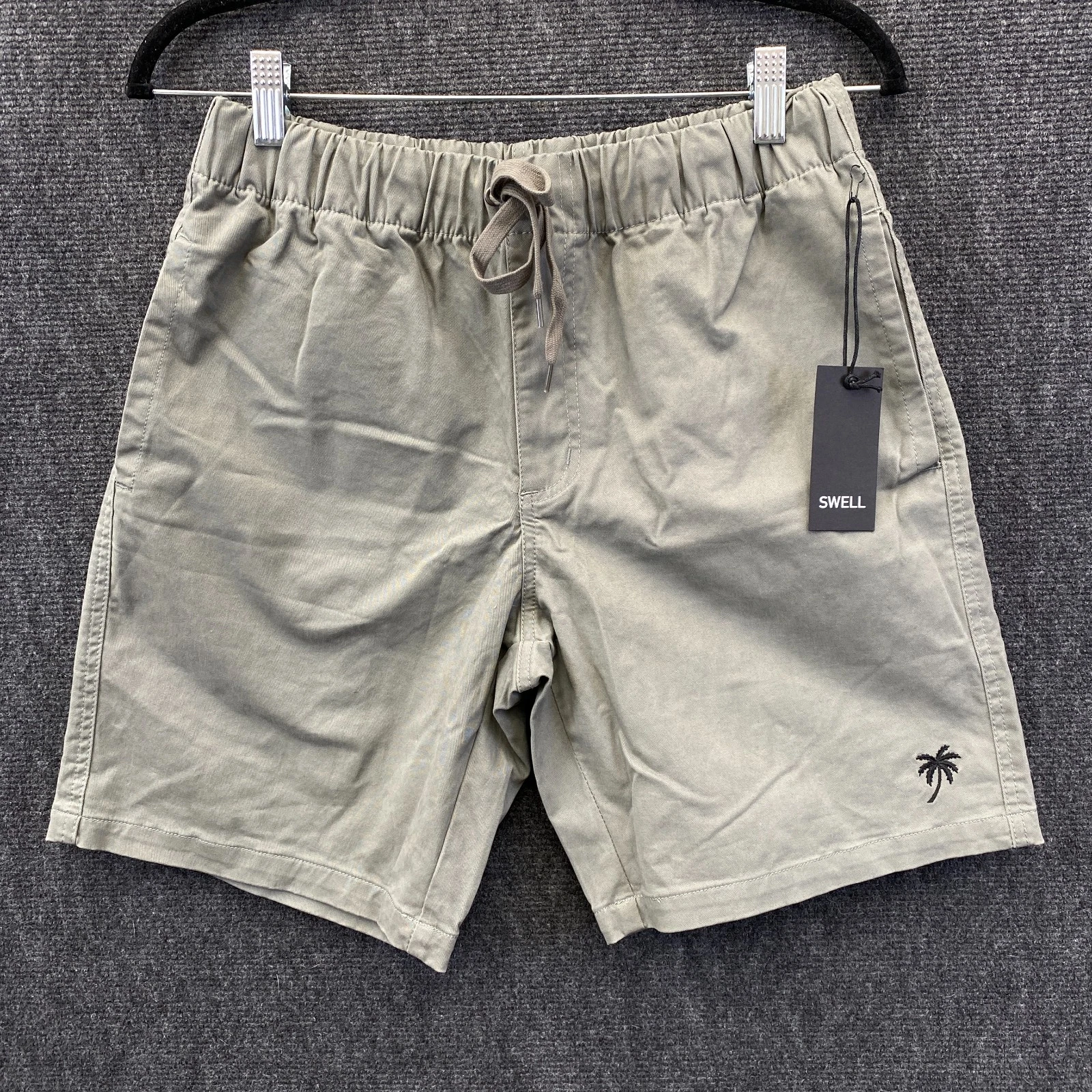 Swell Angeles Shorts Mens Size 30 Chino Shorts Khaki Green Twill Drawstring NWT