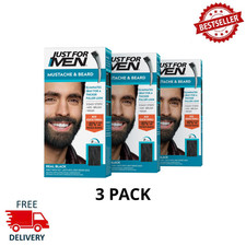 Just For Men Mustache and Beard Coloring for Gray Hair, M-55 Real Black, 3 Pack