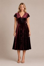 Tahari Arthur S. Levine Womens Luxe Velvet Midi Dress Size 14 Witchy Whimsigoth