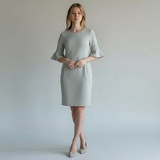 Tahari Textured Ponte Bell Sleeve Sheath Dress NWT Womens Sz 8 Gray Modern