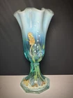 Fenton Stretch Glass Aquamarine Swung Vase 10.5” Beautiful!!