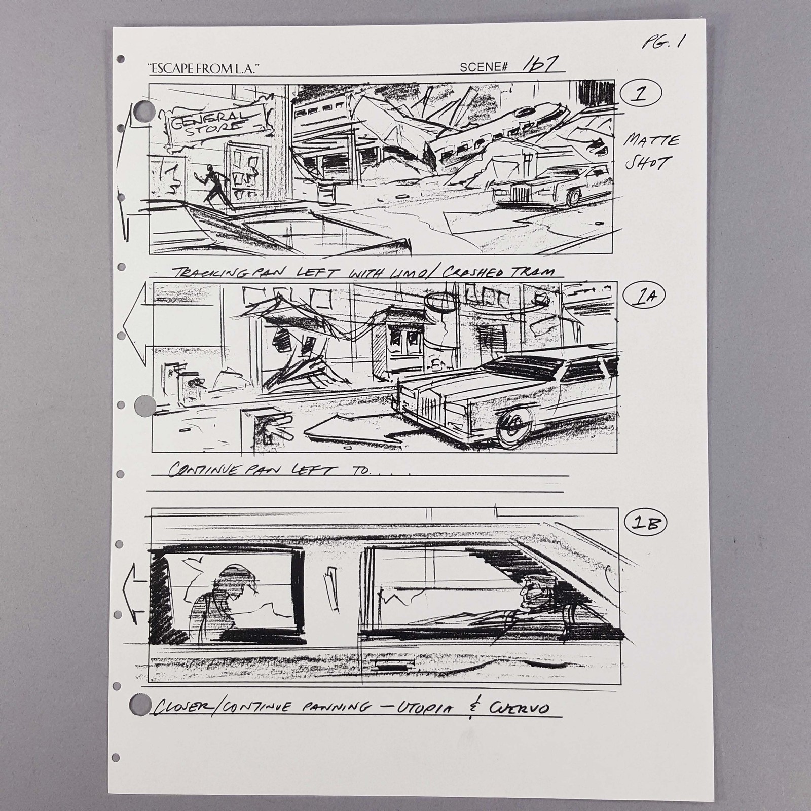Escape from L.A. Storyboard Cuervo's Limo Arrives at Happy Kingdom Original COA
