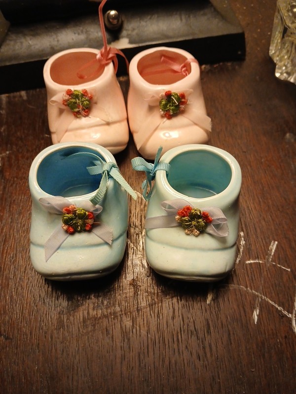 Vintage 1950 Toma Gift For New Baby Ceramic Porcelain Blue Booties Shoes