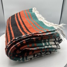 Mexican Falsa Blanket Woven Southwestern Serape Throw Teal Orange Black 70x50