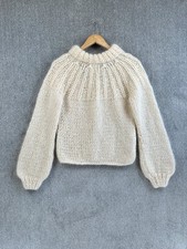 Ganni Jumper Womens XS Cream Wool Mohair Julliard Chunky Knit Tie Neck Oversized