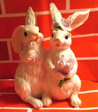 Easter Bunny Couple Resin Figurine 2 on hand Farmhouse Country