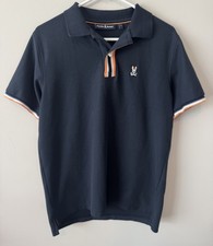 Psycho Bunny Polo Shirt Men Size 5 Pima Cotton Black Orange Hidden Logo Collar