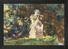 Watercolor Statue in Garden Setting Framed Wall Art Poster Canvas Print Picture