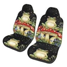 Set Of 2 Cute Summer Non-slip Front Car Seat Covers - Mushrooms Hippie Frog