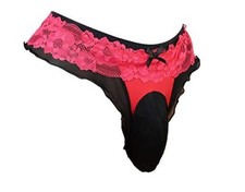 Sissy Pouch Panties Men's Thong Lingerie Lace G-String X-Large Red/Black
