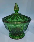 Vintage Candy Dish Green With Lid Pedestal Bowl Anchor Hocking MCM Green Glass