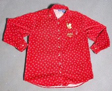 Vintage Winnie Pooh Corduroy Button-Up Shirt Disney Crimson Red Womens L Pocket