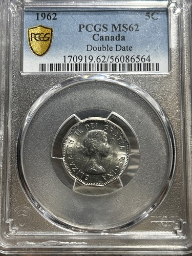 NobleSpirit EXCITING Canada 1962 5c DOUBLE DATE PCGS Ms62