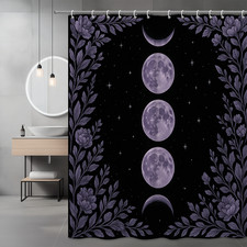 Purple Floral Moon Shower Curtain - Boho Bathroom Decor