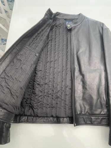 GAP Men's Genuine Leather Biker Jacket Black Zip Front Lined Size M image 2