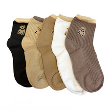 5 Pairs Cartoon Bear Socks Women Cotton Kawaii Cozy Crew Casual Cute Gift