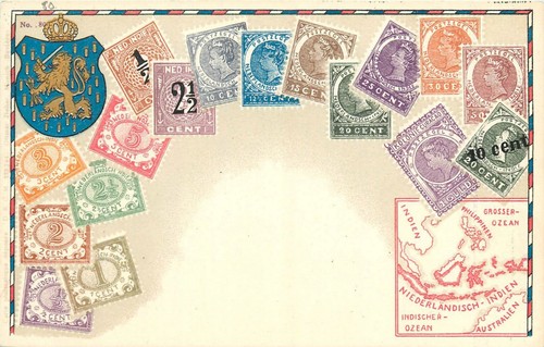 Dutch East Indies West Indies Stamp Design Postcard No. 80 Made in Germany c1910
