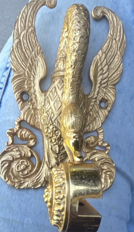 Ornate Gold Metal Wall Mount Bracket/Hook Winged Design w/ Screw Holes