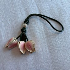 Leather Tulip Flower Bag Charm Keychain Pink Green Floral Accessory