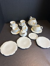 Miniature Porcelain Tea Set White Dollhouse Teapot Cups Plates Lot 5