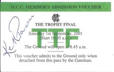 2001 Somerset v Leicester - Trophy Final - MCC Ticket  Signed by Keith Parsons