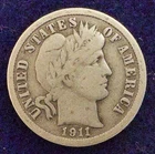 Rare Beautiful 1911-P U.S. Barber Dime (SILVER) KM 113