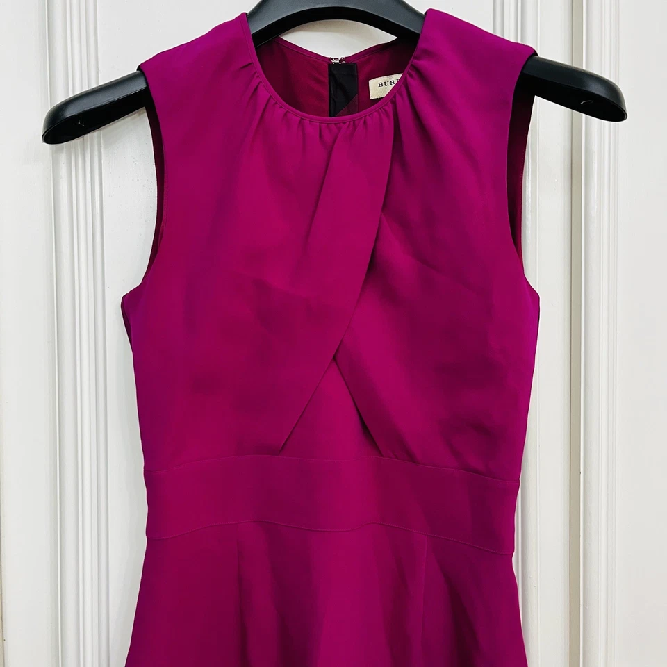 Burberry London Silk Deep Fuchsia Pink Sheath Dress Pleated Top Women’s Size 6 - Image 2 of 4