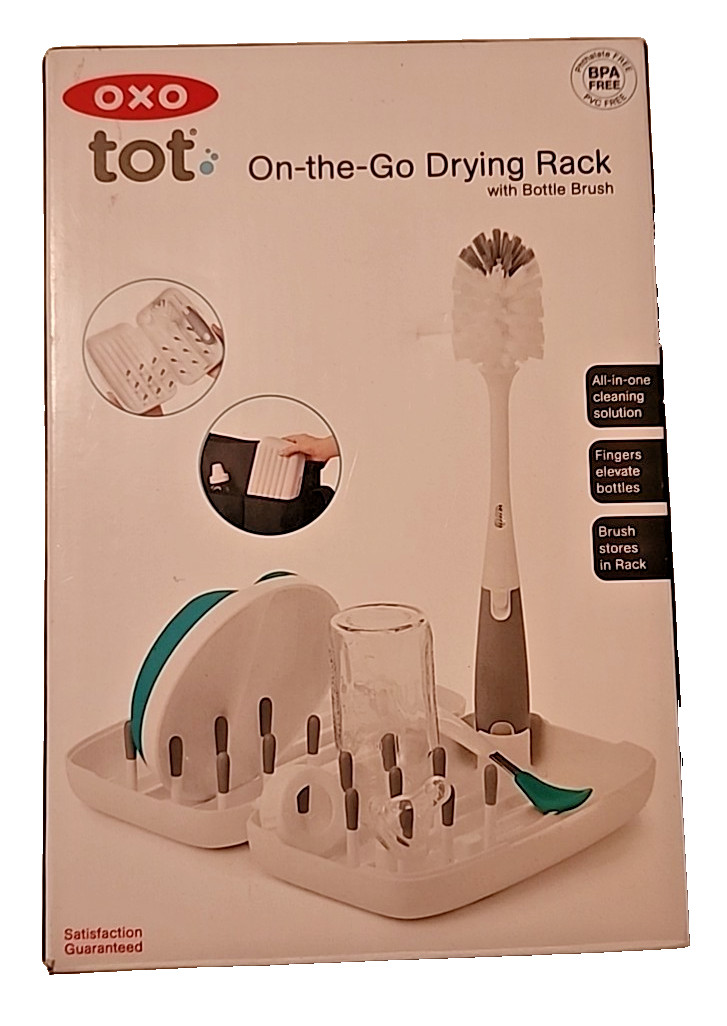 OXO Tot On-the-Go Drying Rack  Bottle Brush Portable Gray Wh