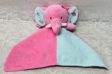 Okie Dokie Elephant Security Blanket Plush Rattle Lovey Pink Mint Green Hugs