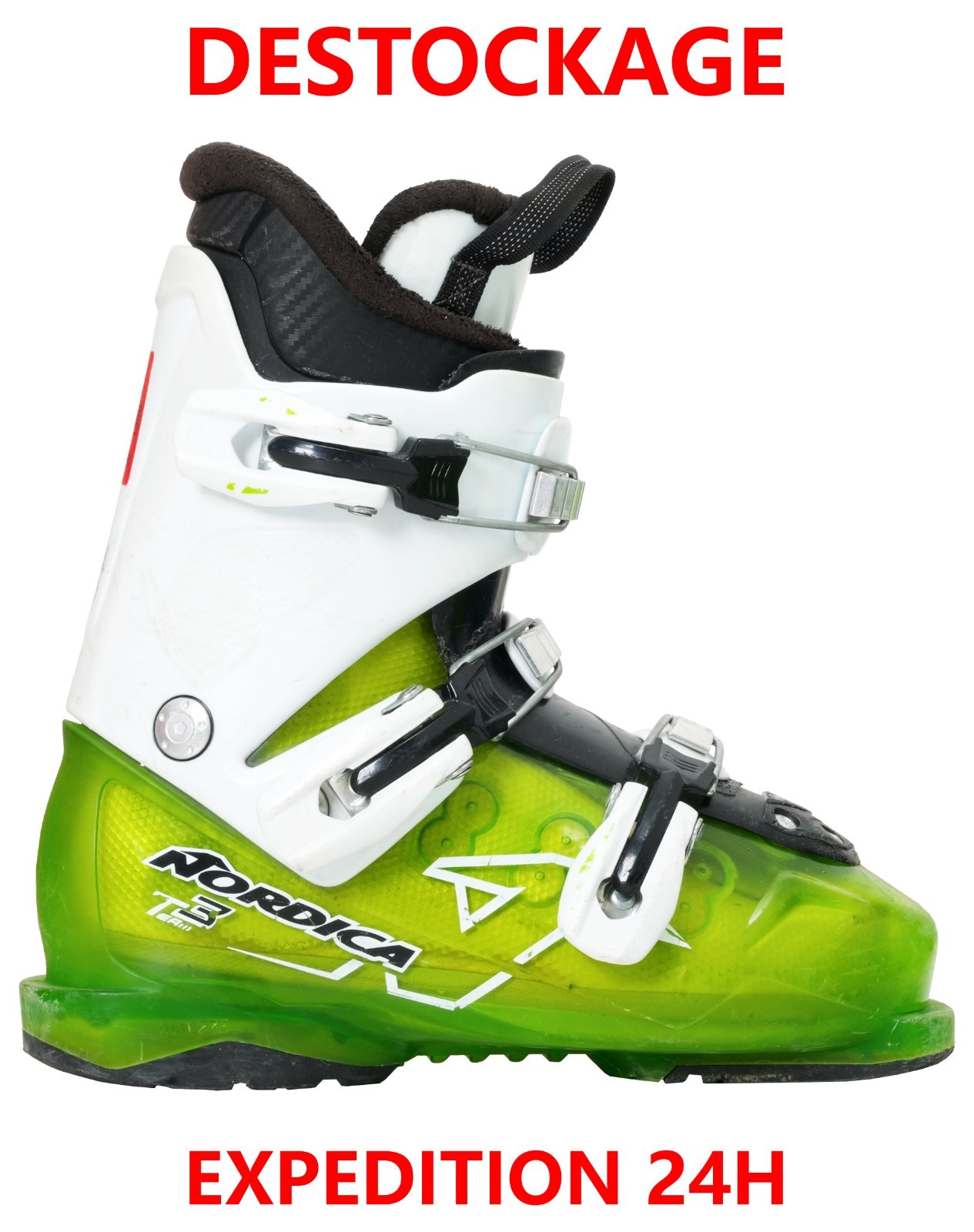 Scarpe Da Sci Nordica TEAM-3 Bambino Usate Verde Taglia 35 Mondopoint 22,5