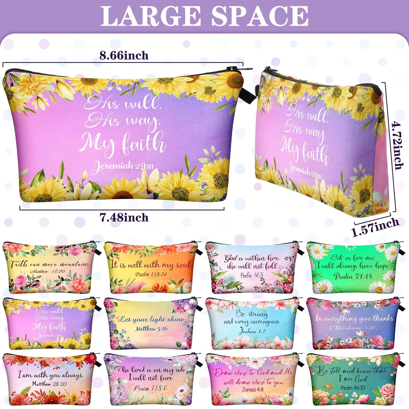 Chunful 12 Pcs Inspirational Christian Gifts Religious Makeup Bags Bulk for W...