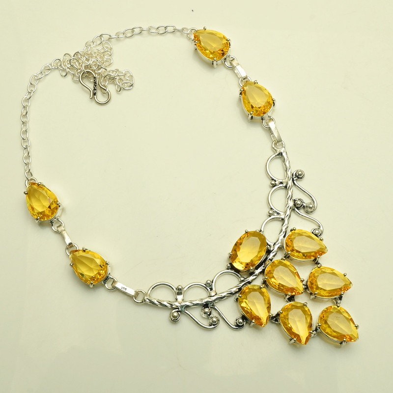 Citrine Gemstone Ethnic Handmade Necklace Jewelry For Women 29 Gms AN 36852