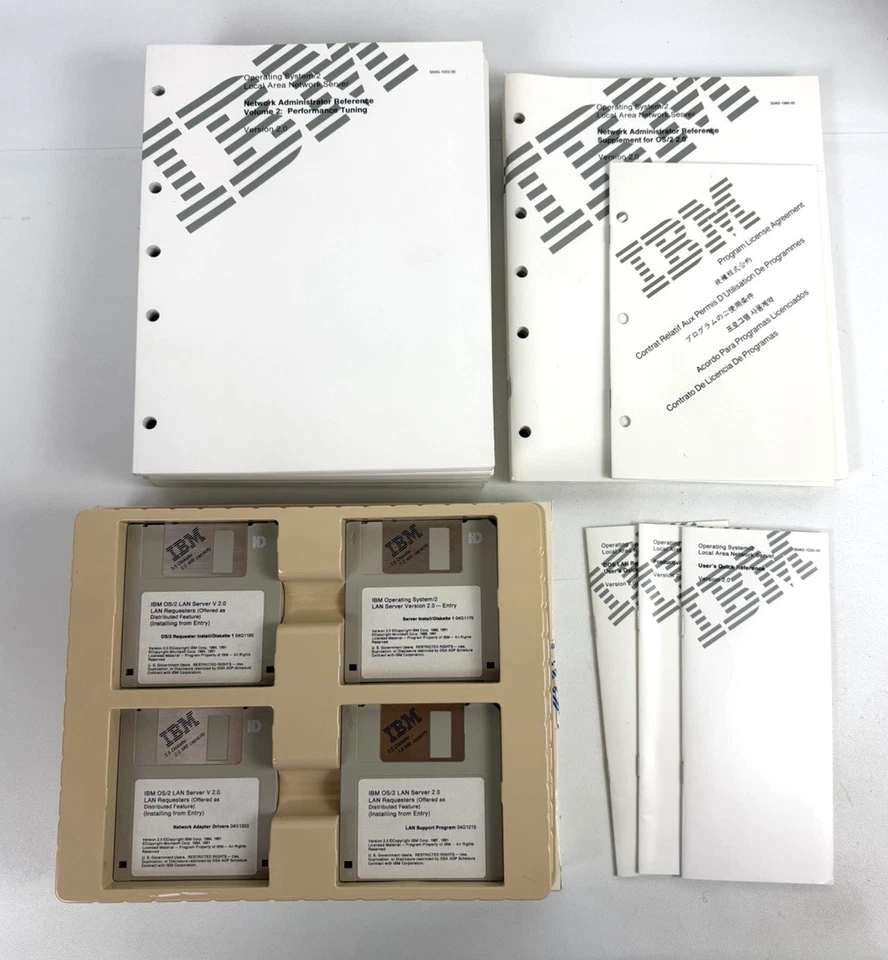 Vintage seltene IBM OS/2 LAN Server Version 2.0 Entry 3,5" Disketten & Referenzen