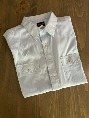 #ad Wrangler Western Shirt Mens XXL Light Blue subtle Stripes Pearl Snap 2XL Vintage $19.99