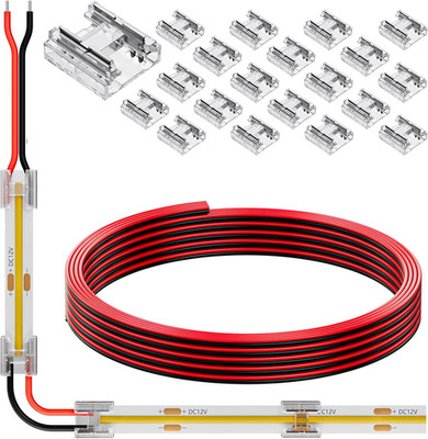 20 Pack COB 0.31In(8Mm) 2 Pin Transparent Connector, 6.6Ft(200Cm) Long 20AWG Ext