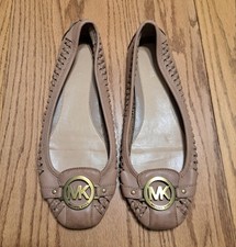 Michael Kors Fulton Moc Distressed Khaki Woven Logo Moccasins US 9M