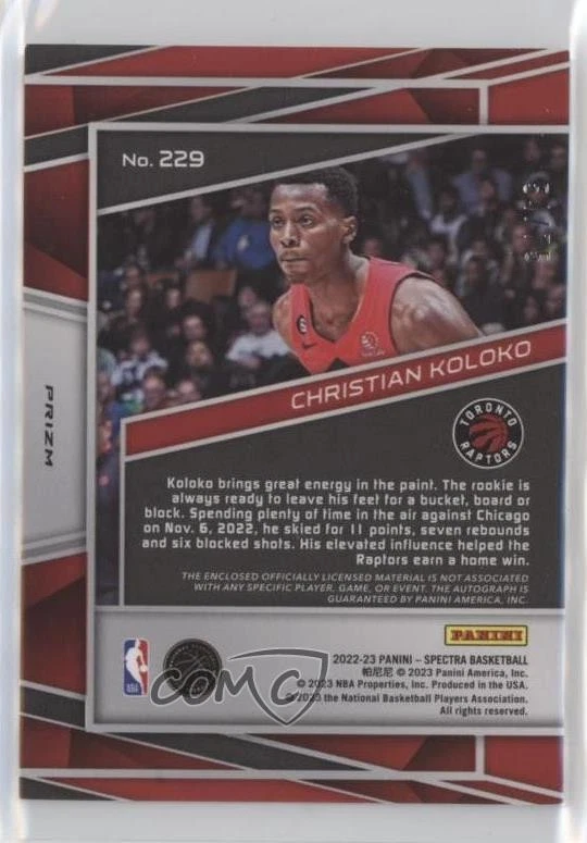 2022 Panini Spectra Jersey Supernova Prizm /75 Christian Koloko Rookie Auto RC - Image 2 of 2
