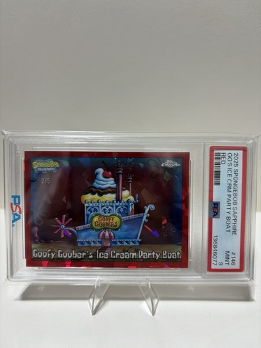 2025 Topps Chrome SpongeBob Sapphire Goofy Goobers Ice Cream Party Boat /5 PSA 9