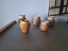 5 POTS , POTERIE EN TERRE VERNISSE , PROVENCE , CAGE A GRIVE