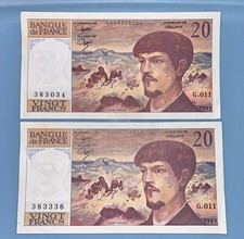 2- French Money - 20 Francs Banknotes - VG Condition -