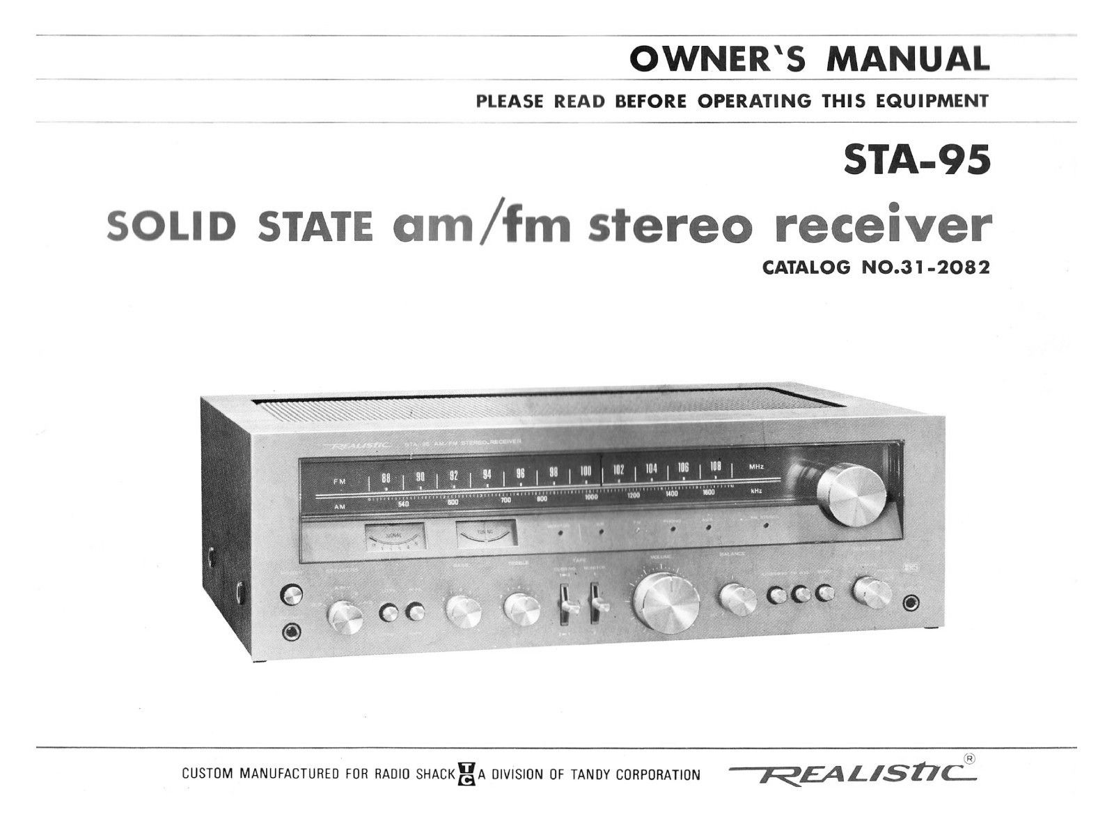 High-resolution scans of the rare owner's manual for Realistic STA-95 receiver