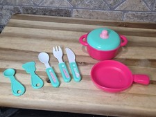 Pretend Play Kitchen Items Frying Sauce Pan, Spatula, Spoon, Knife Fork