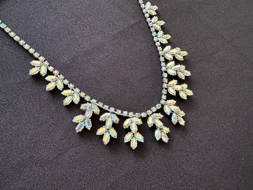 Vintage Stunning Ab Aurora Borealis Cut Faceted Crystal Set Statement Necklace