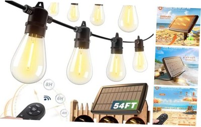  54(48+6) FT Solar String Lights Outdoor Waterproof with USB Port & Remote 