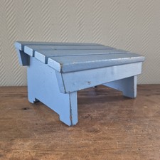 Ancien tabouret en bois peint bleu marchepied banc repose-pieds canapé primitif